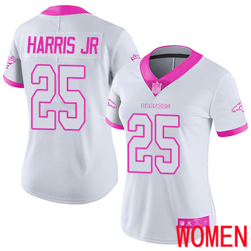 Women Denver Broncos #25 Chris Harris Jr Limited White Pink Rush Fashion Football NFL Jersey